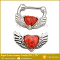 Acero inoxidable quirúrgico sintético rojo Opal corazón alas nariz anillo Joyería Piercing